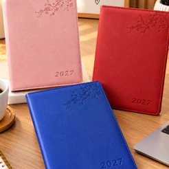 Agenda 2027 Elegante Costurada Diária – Modelo Minimalista Com Folhas em Cores Neutras Para Anotações