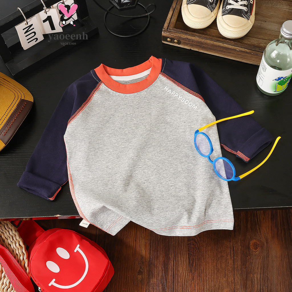 80-150CM meninos meninas puro algodão manga comprida camisetas médio pequeno crianças Casual All-Match bloqueio de cores