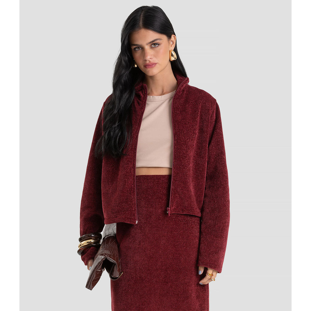 Jaqueta Feminina em Tricot Glow Shine Dianna Vermelho