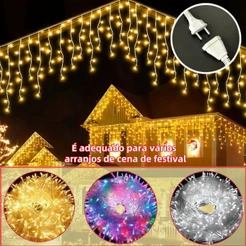 Cascata 400 Led's Decoração Natal Festas até 10m Fixo ou 8 Funções 110v/220v BIVOLT
