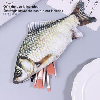 lovelycactushg Crucian Carp Pen Bag Realista Forma De Peixe Bolsa De Maquiagem Caneta Estojo De Lápis Com Zíper De Volta