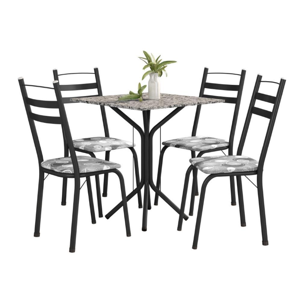 Conjunto de Mesa Thais 0,70m com 4 Cadeiras Artefamol Granito / Dark