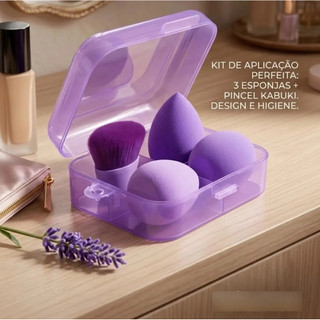Kit Esponja De Maquiagem Bu.bo Com Pincel Hexagonal E Estojo