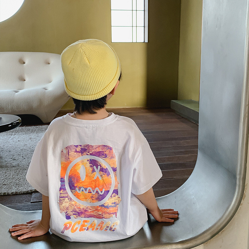 Verão crianças camiseta manga curta dos desenhos animados topo versão coreana roupas infantis novo estilo médio