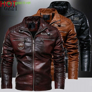 Jaqueta Masculina de PU Estilo Europeu-Americano para Motociclistas, Casaco de Lã para Homens Duros, Nova Coleção Invern