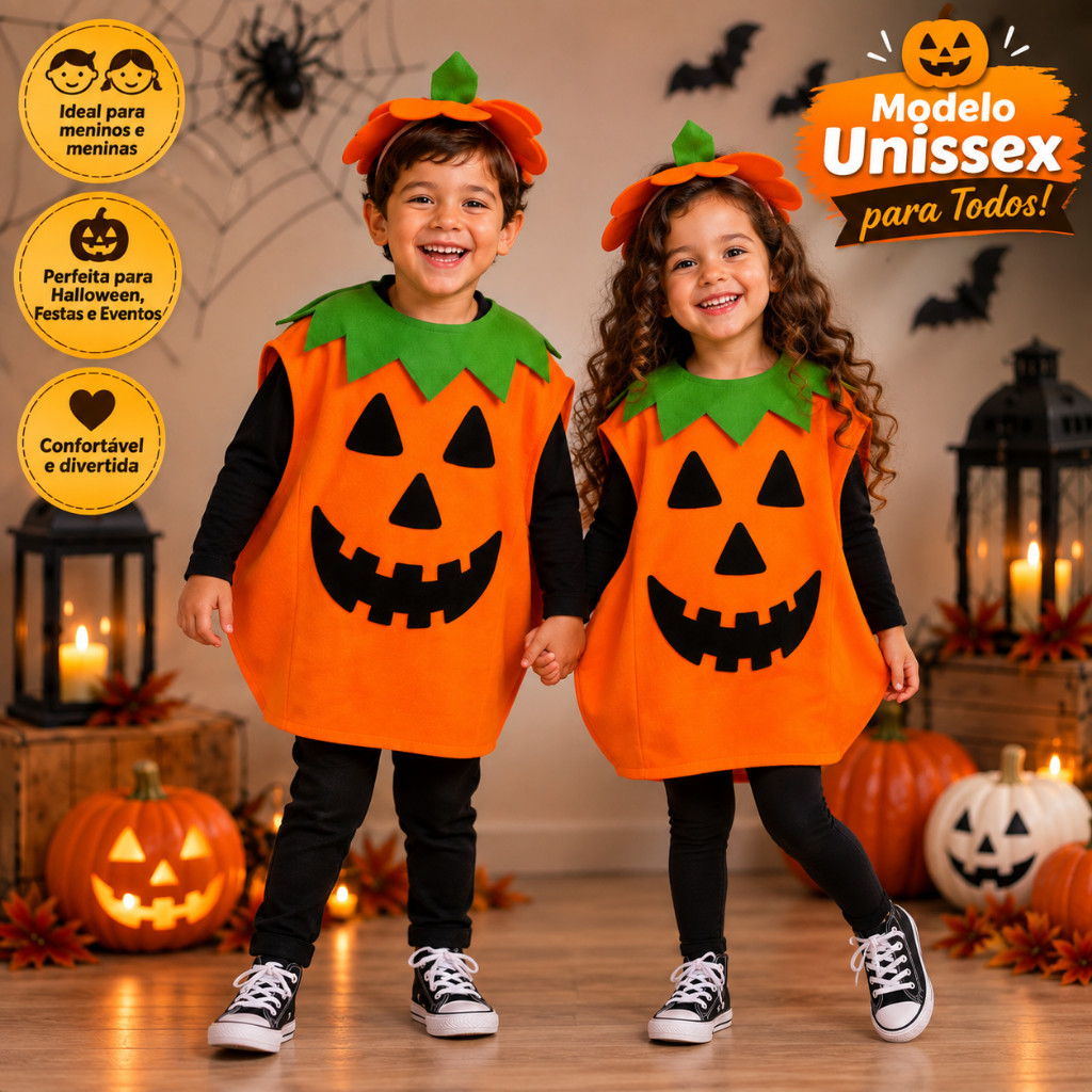 Fantasia de Abóbora Halloween Infantil Adulto Kit Familia Dia das Bruxas Festas Escolar — imagem 2 de 2