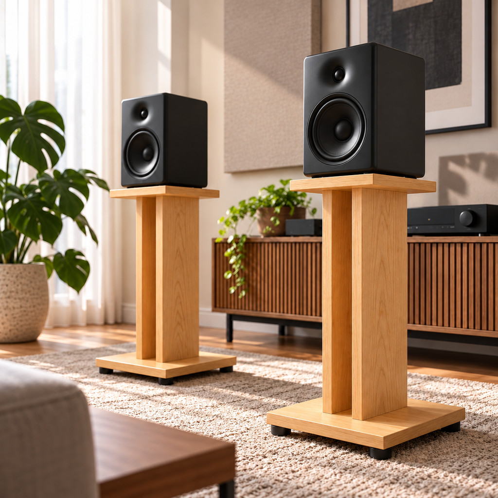 PAR DE SUPORTE PEDESTAL PARA CAIXAS DE SOM MONITOR DE AUDIO HOME THEATER SUPORTE QUADRADO MADEIRA MACIÇA