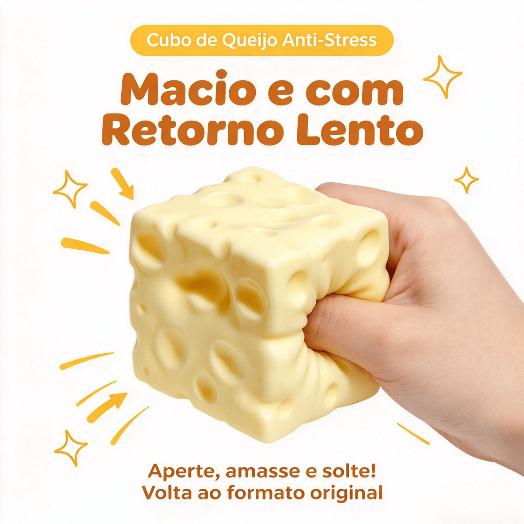 Brinquedo Anti Stress Cubo De Queijo 7x7x4cm Macio Retorno Lento Lavável Material Seguro Fofo
