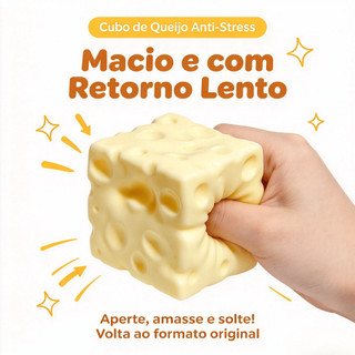 Brinquedo Anti Stress Cubo De Queijo 7x7x4cm Macio Retorno Lento Lavável Material Seguro Fofo