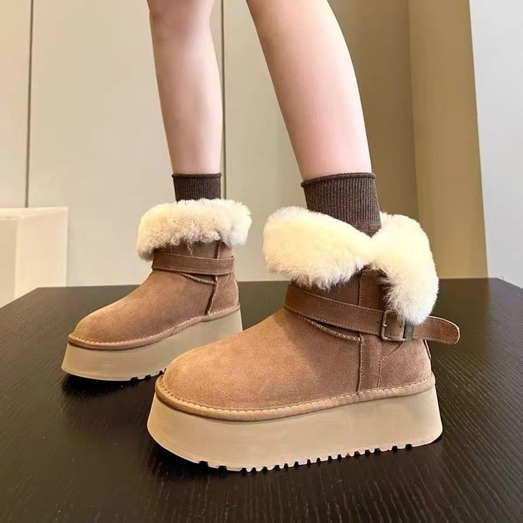 Botas de neve de cano médio de sola grossa femininas 2 forro de lã antiderrapante