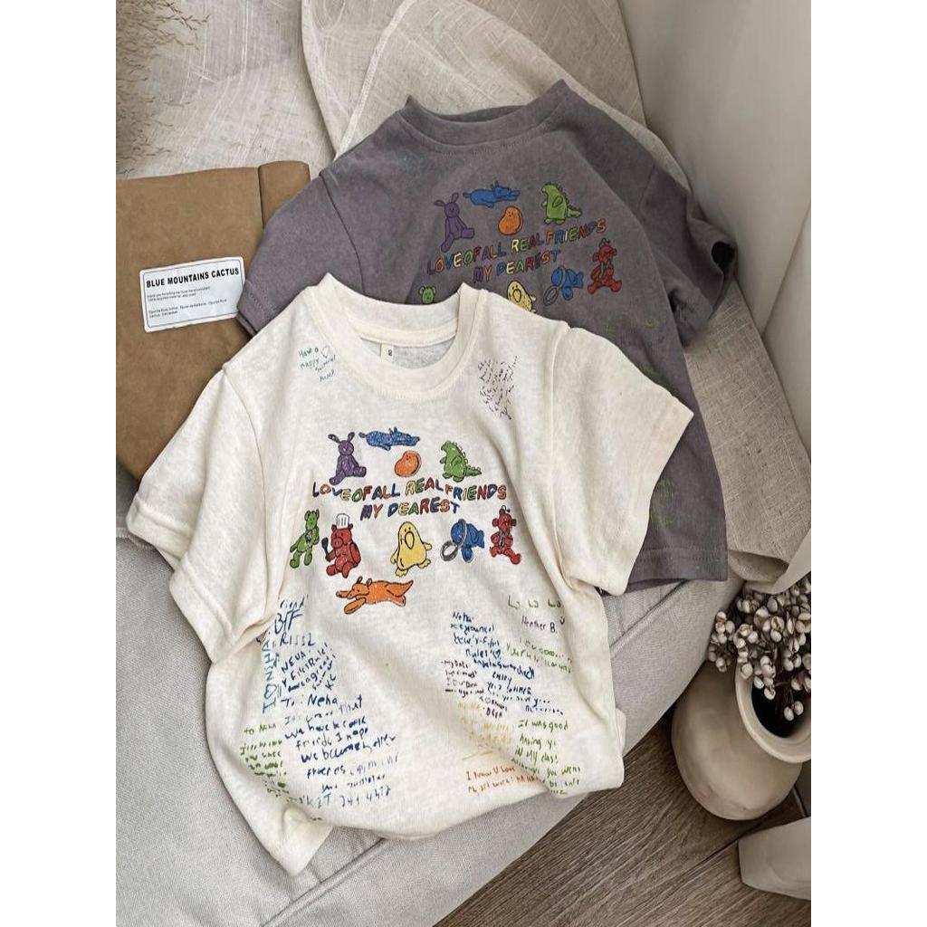 Estilo Ocidental!Sinta-se Super macio 2026 verão coreano crianças bebê de manga curta reativa impressa camiseta meninos 