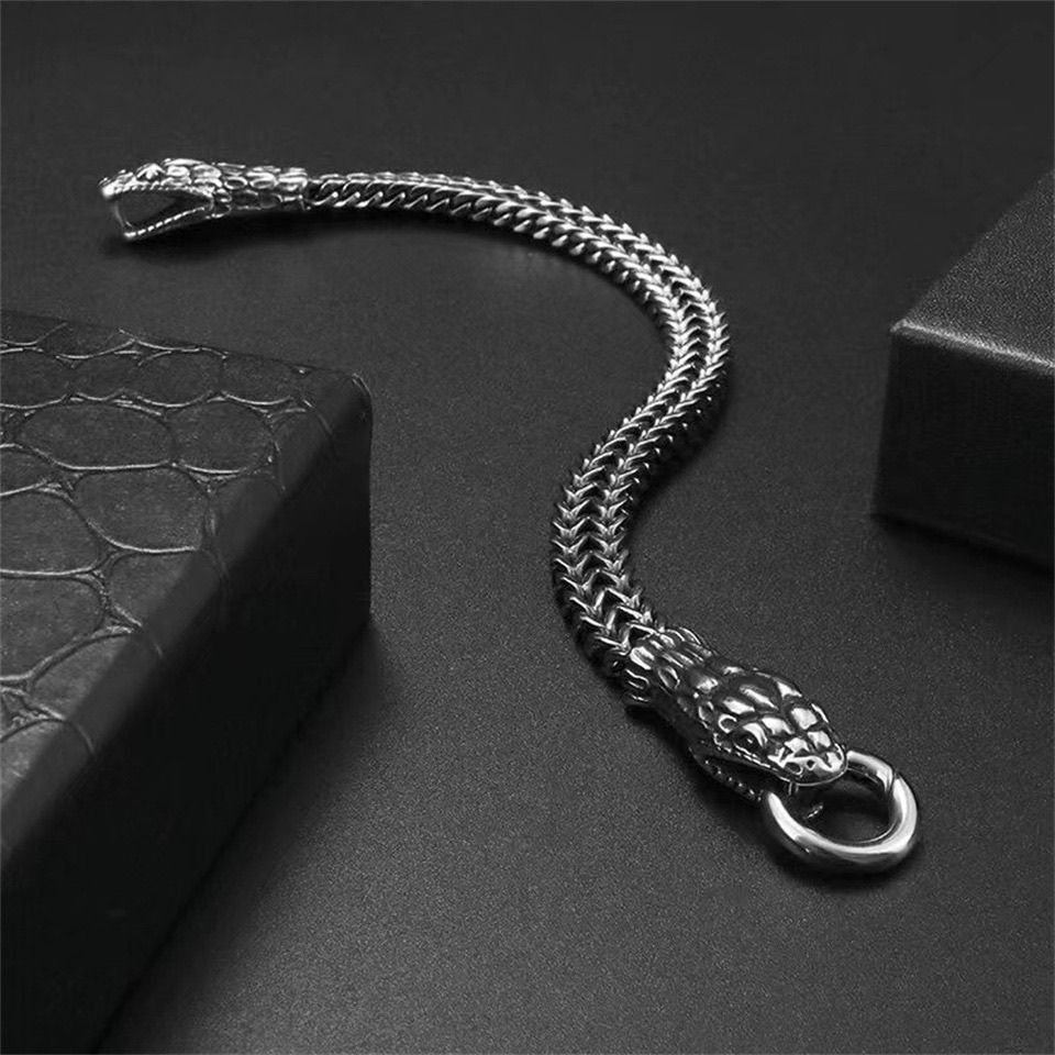 Pulseira de aço de titânio masculina ins na moda Design Retro nicho cobra dominador moda requintado jóias de pulso mascu
