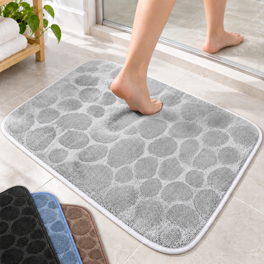 Tapete Banheiro Antiderrapante Macio Absorvente Estampa Pedra Fino Decoração para Casa