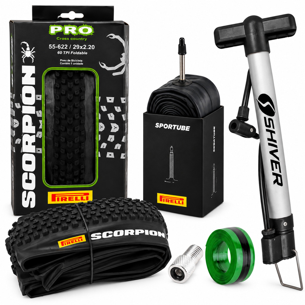Pneu Pirelli Scorpion aro 29 x 2.20 Camara 29 sportube Adaptador Valvula Fita anti furo Bomba manual — imagem 2 de 2