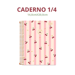 Caderno Capa Dura 1/4 (PEQUENO) 80 Folhas Cherry Lovers - CADERSIL Capa:Listrado Rosa