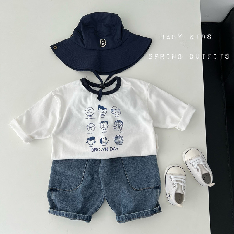Bebê menino roupas de outono bebê crianças outono versão coreana manga comprida dos desenhos animados camiseta meninas A
