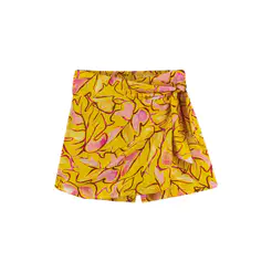 Short Saia Feminino Curto Estampado Digital Marialícia Amarelo