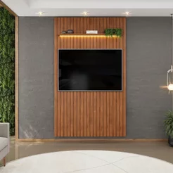 Painel para TV até 60 Polegadas com LED MDF 143cmx240cm Trento Marrom Freijó Freijó