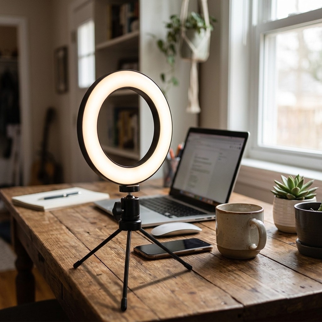 Ring Light 6 Polegadas Anel Luminoso LED USB Tripé para Selfie e Maquiagem Profissional