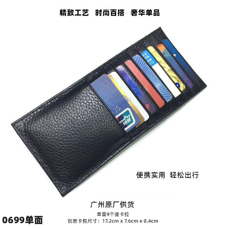 Couro genuíno longo 9 porta-cartões porta-cartões Vertical de um lado porta-cartões masculino primeira camada de couro c