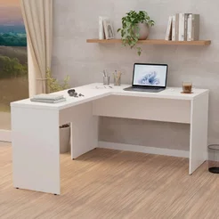 Escrivaninha Mesa Escritório em L 120cm Tampo Office Branco Branco
