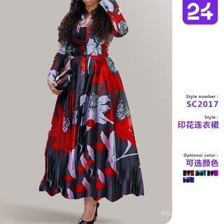 2025 Novo estilo feminino europeu americano vestido evasê bainha quatro lados tecido elástico estilo vestido estampado D
