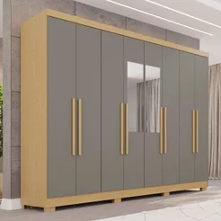 Guarda-Roupa Casal com Espelho 8 Portas 4 Gavetas com Pés França Espresso Móveis Jequitibá/Granizo