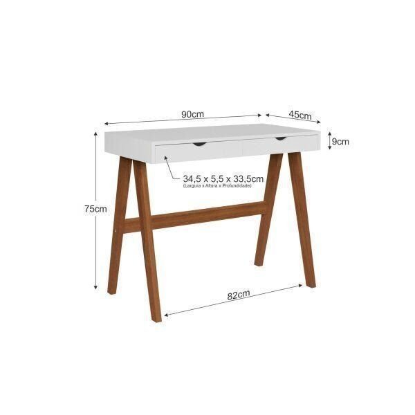 Escrivaninha Mesa Escritório Iza 2 Gavetas 100% MDF 90cm Espresso Móveis Branca e Amêndoa Branco/Amêndoa · foto 2