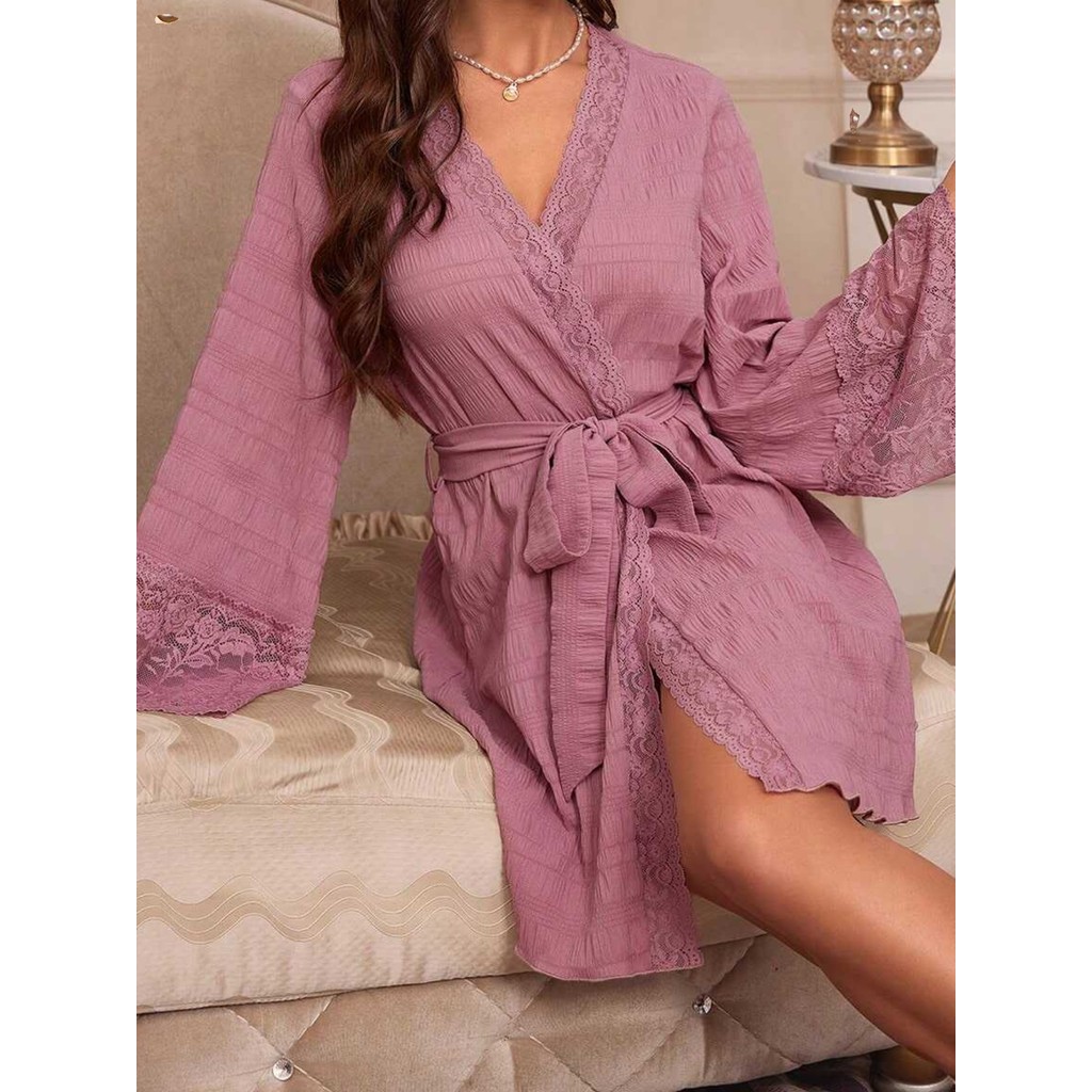 Primavera verão novo estilo de manga comprida camisola feminina estilo ocidental meados de comprimento camisola com deco