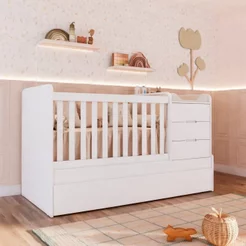 Berço Multifuncional Americano Bicama Gaveteiro Cléo 100% MDF Branco