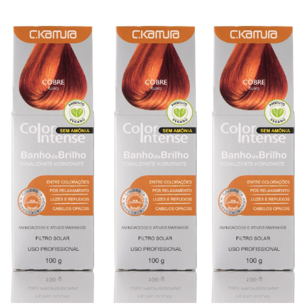 Imagem Kit 3 Tonalizantes C.Kamura Color Intense Cobre Banho De Brilho 100g