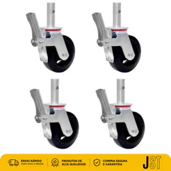 Kit 4 Rodízios Para Andaime 6x2 Giratório Com Freio 1200kg Espiga JST