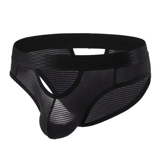 Cuecas masculinas de cintura baixa, confeccionadas em tecido de malha transparente com listras, superelástico, macio e c