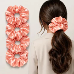 Xuxinha de Cetim Coral Laranja Rose Scrunchie Anti Frizz Elástico de Cabelo acessório Feminina Rabicó