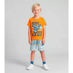 Pijama Infantil Masculino Brilha No Escuro Kappes Laranja