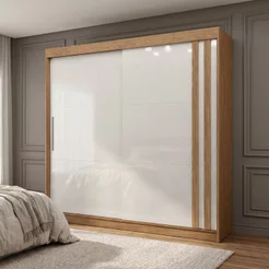 Guarda Roupa Casal 100% MDF Toquio 2 Portas de Correr 4 Gavetas Espresso Móveis Branco/Freijó/Off White Freijó/Off
