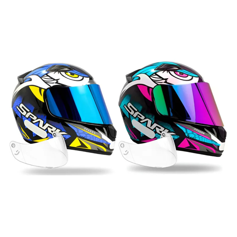 Kit Capacete Ebf Dragon Azul e Dragon Tiffany Mais Viseira Camaleão e Iridium