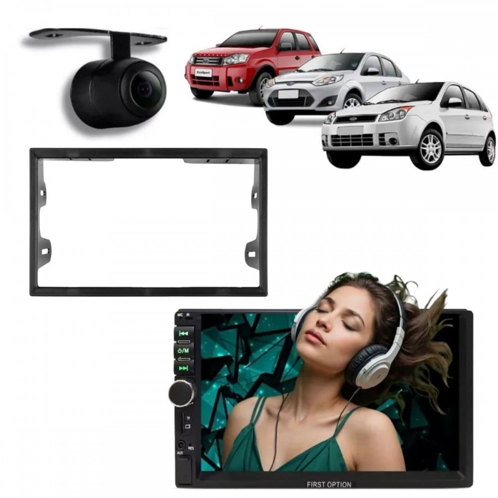 Central Multimídia 2 Din Mp5 Polo Hatch Câmera Moldura