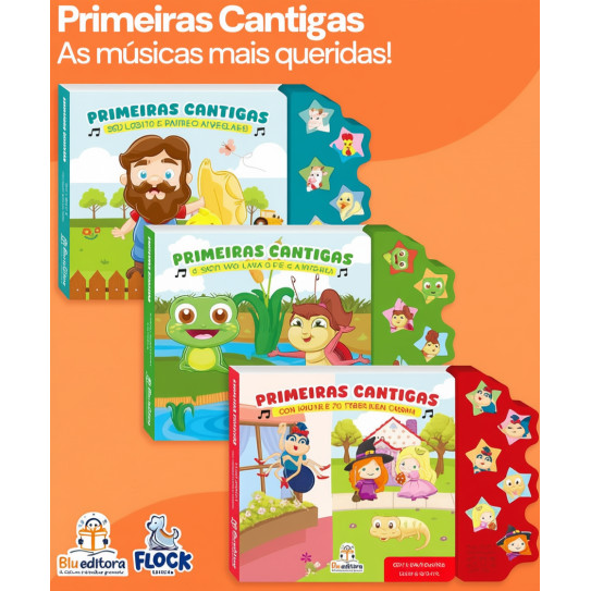 Livro MUSICAL Lindas Cantigas = S. Lobato , D.Aranha , Pintinho Amarelinho, Barata e Sapo =  PILHA