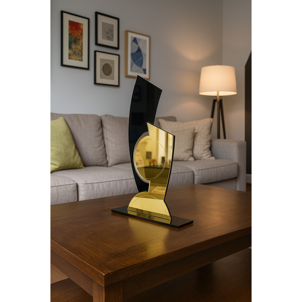Troféu Universal Acrílico Preto E Dourado 11x25 C/base Preta