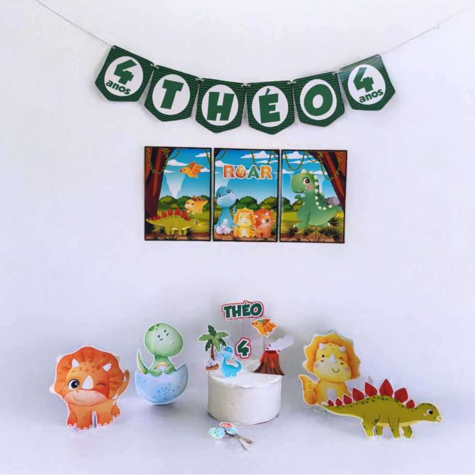 Kit Festa Dinossauro Dino Baby, Decoração de Aniversário ou Mesversário, Personalizado
