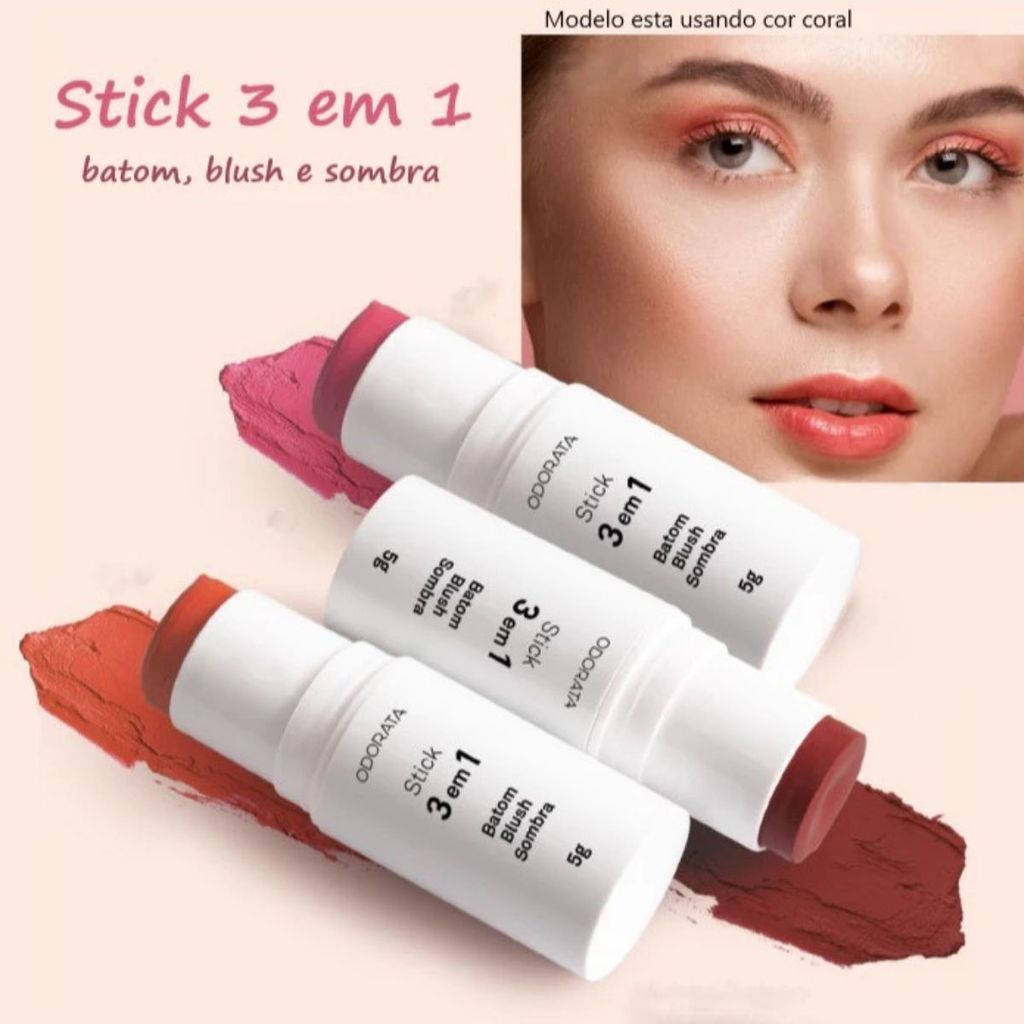Stick Cremoso 3x1 Odorata  Blush Batom  Sombra  Perfeito Pra Levar na Bolsa 5g em Oferta na Shopee