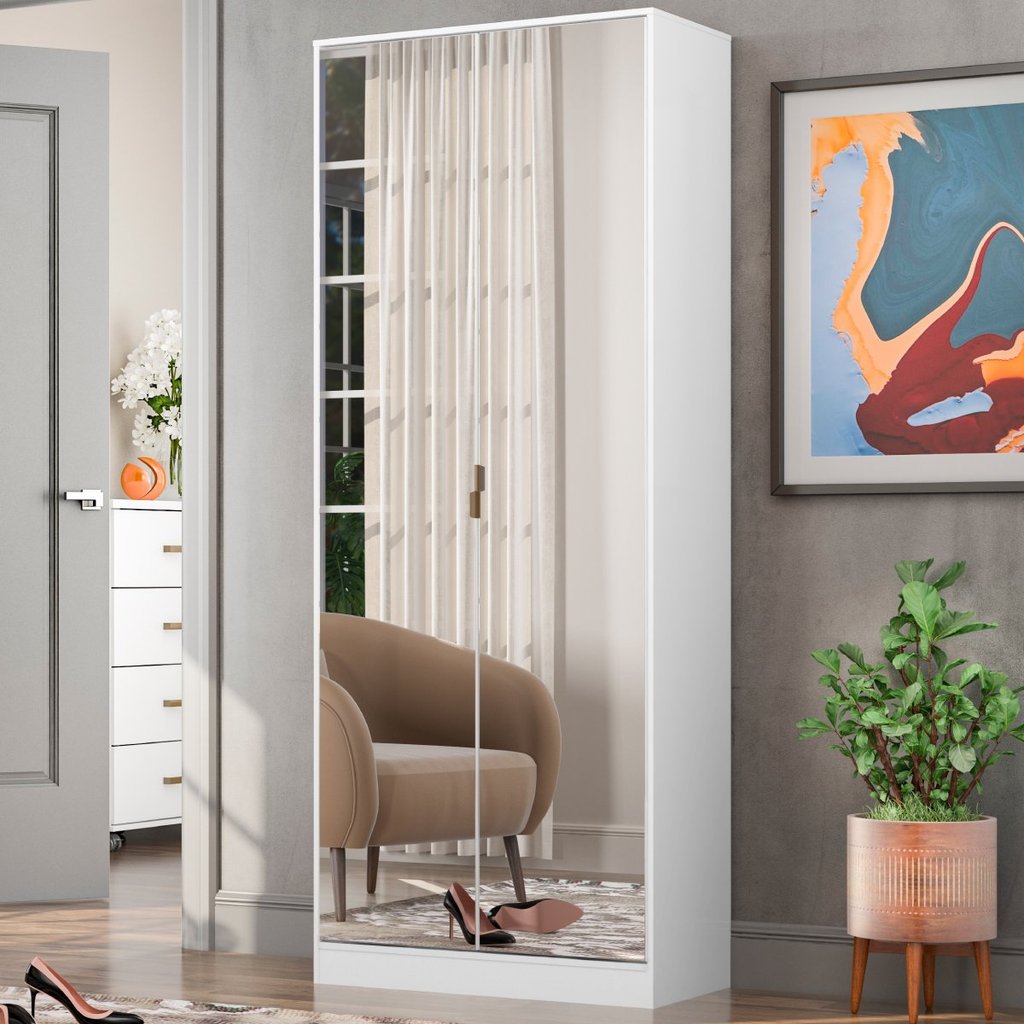 Sapateira com Espelho 1 Gaveta 2 Portas Grife Branca em Oferta na Shopee