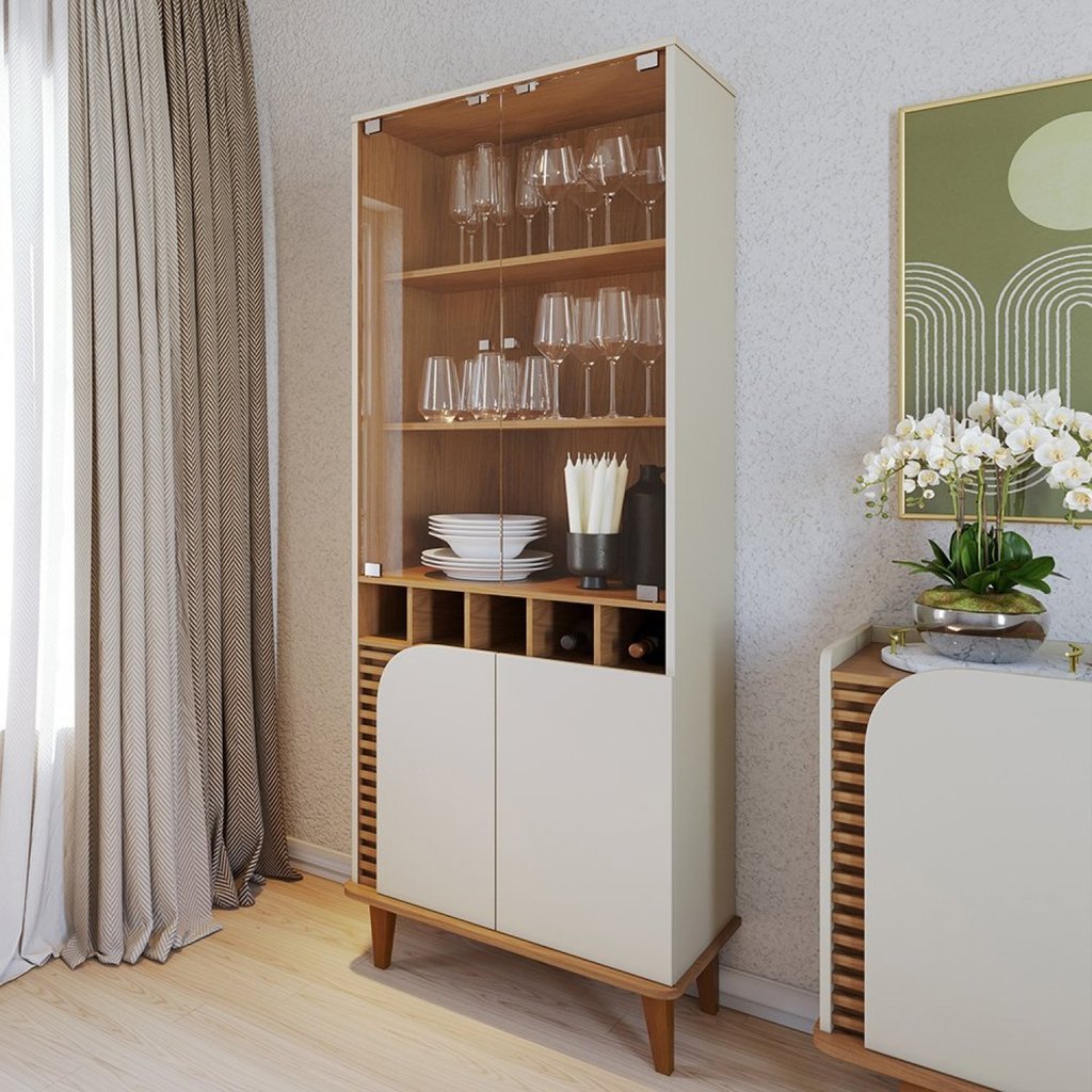 Cristaleira 2 Portas de Vidro Jurerê Off White Matte/Freijó em Oferta na Shopee