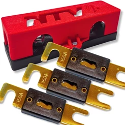 PORTA FUSÍVEL FACA GRANDE ANL 3 VIAS + 3 FUSÍVEIS 150A SOM AUTOMOTIVO