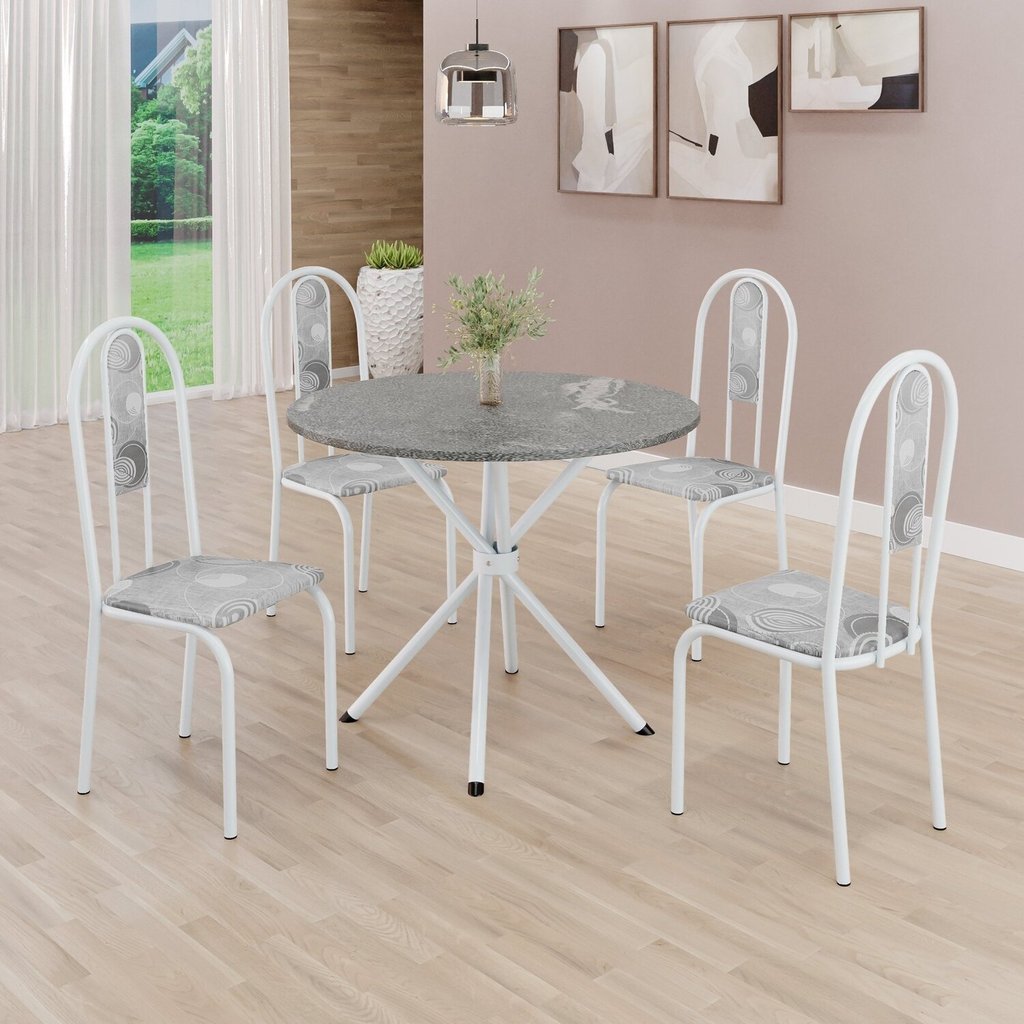 Conjunto Sala de Jantar Mesa Redonda 70cm Tampo Granito Topázio 4 Cadeiras Linda Yescasa Paraopeba/Branco em Oferta na Shopee