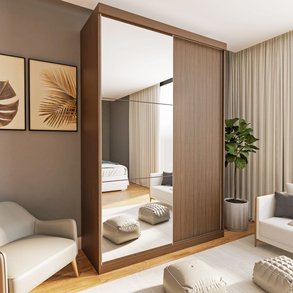 Guarda Roupa Solteiro Premium Cléo 138cm com Espelho 2 Portas 2 Gavetas Espresso Móveis     Freijó em Oferta na Shopee