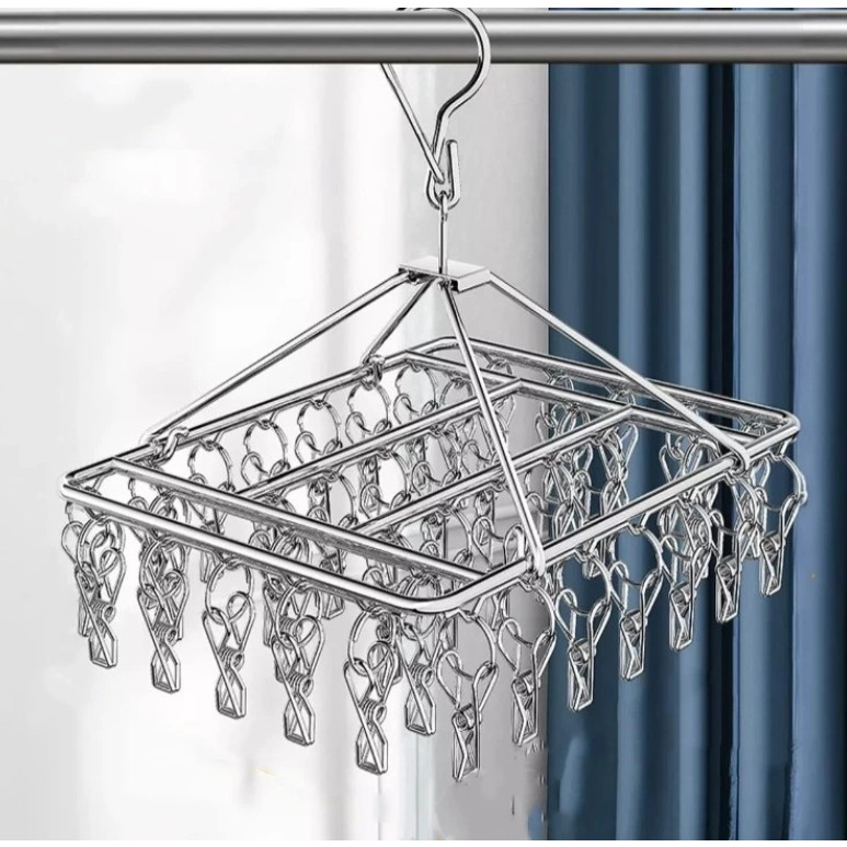 Varal Prendedor Roupa Bebe Calcinha Cueca Dobrável Inox 40 Prendedores