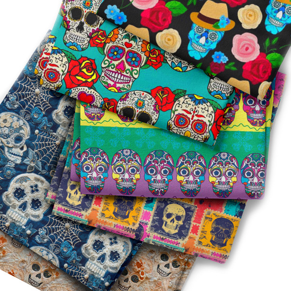 Tecido Tricoline Digital EstampadoEstampas Caveira Bandana Jeans Efeito 3D Mexicana Pano