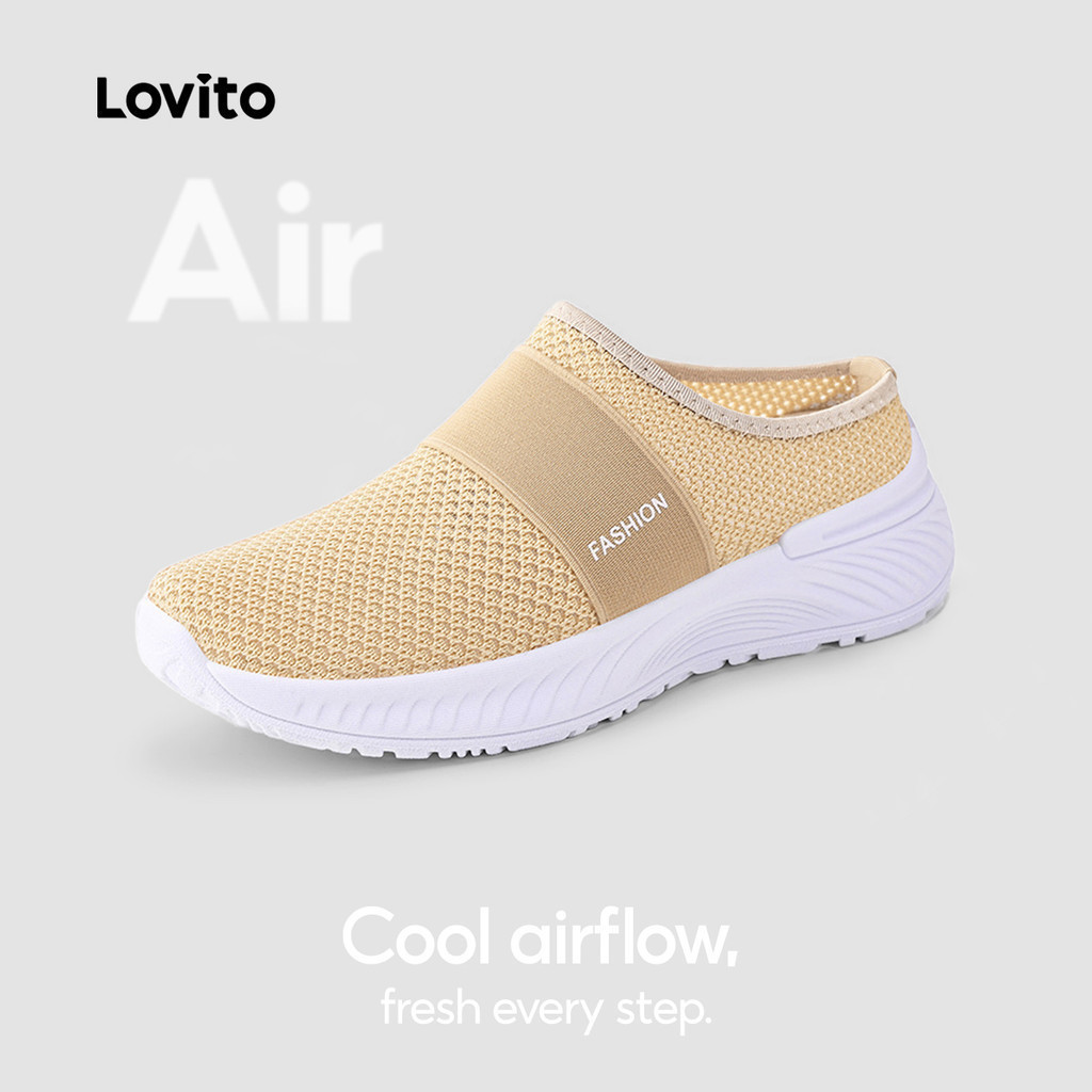 Lovito Tênis com Cabedal de Malha Casual para mulheres LFAS2049 em Oferta na Shopee